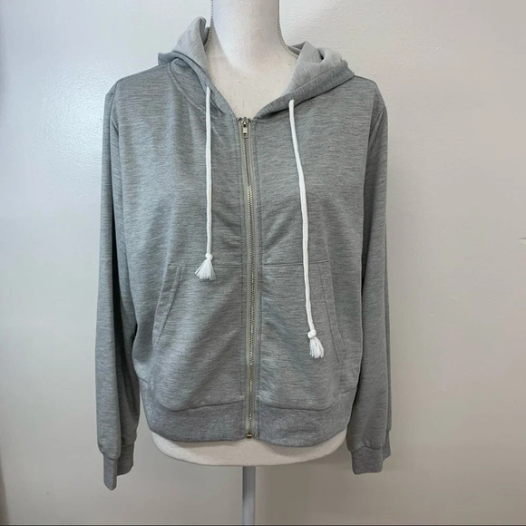 Shein‎ Curve Sweatshirt Woman 2XL Gray Full Zip Hood Pockets Light Weight Crop - Picture 1 of 10